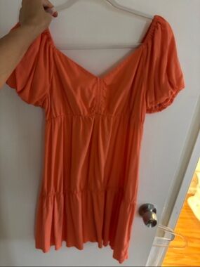 Abound brand  Women’s Orange Short Sleeve V-Neck Babydoll Dress